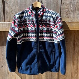 Talbots Blue and Red Patterned Fleece Jacket - Size MP